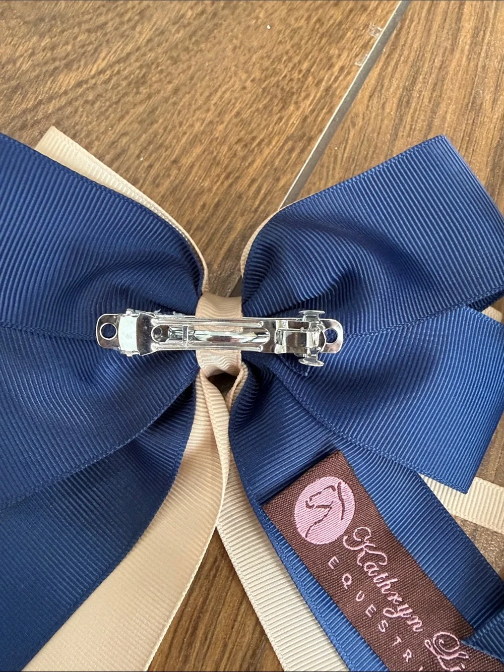 Girls Horse Show Bow Clips Navy and Cream Hair Bow Set